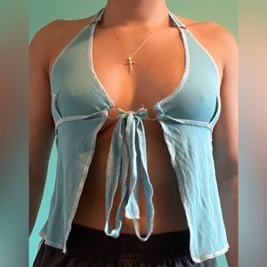Blue Haltered Top w/ Tie in the Front